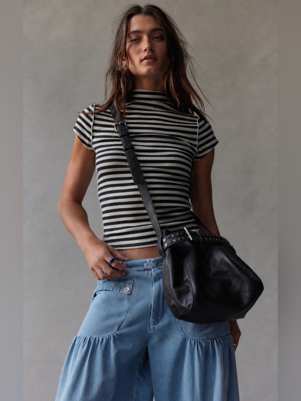 NWT Free People Embellished Leather Belt Bucket Bag
